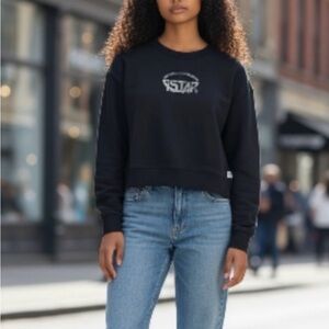 NWT Women’s Distressed G-Star Women's Black Crew Neck Sweater Size Small